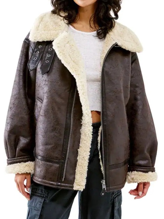 BDG Jackets & Blazers - BDG Ella Women’s Chocolate Faux Leather and Faux Shearling Aviator Jacket